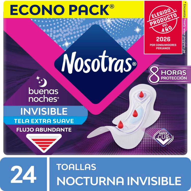 Toallas Higiénicas Nosotras Buenas Noches Invisible Tela Empaque 24 Und