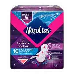 NOSOTRAS - Toallas Higiénicas Nosotras Buenas Noches Invisible Tela Empaque 10 Und