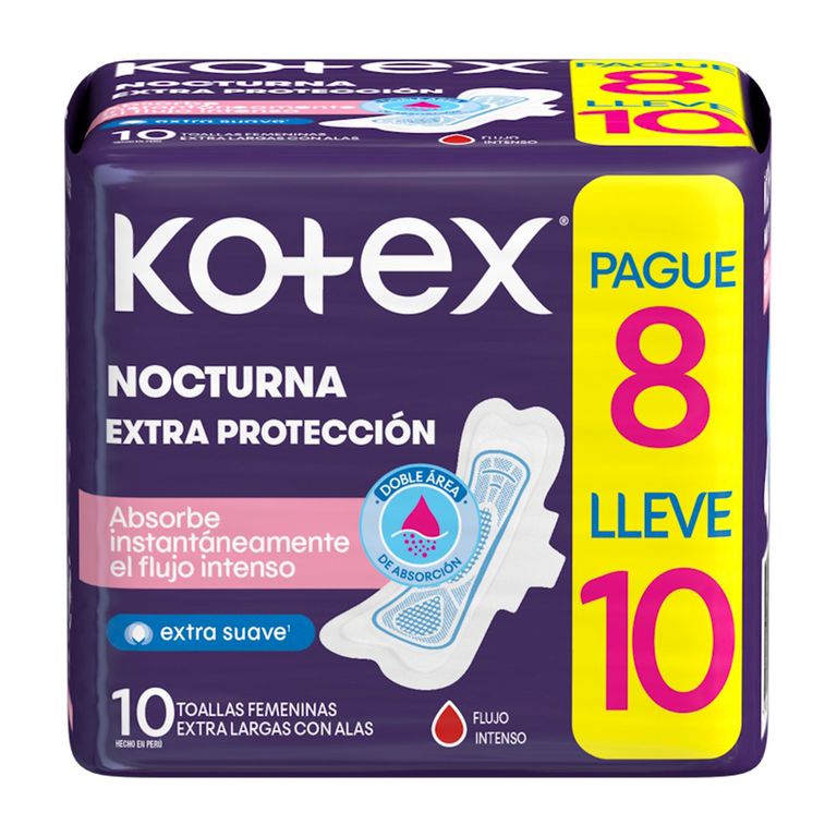 Toallas Higiénicas Kotex Nocturna Empaque 10 Und
