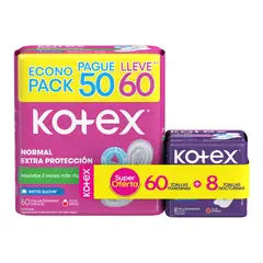 KOTEX - Toallas Higiénicas Kotex Normal 60 Und + Nocturno 8 Und