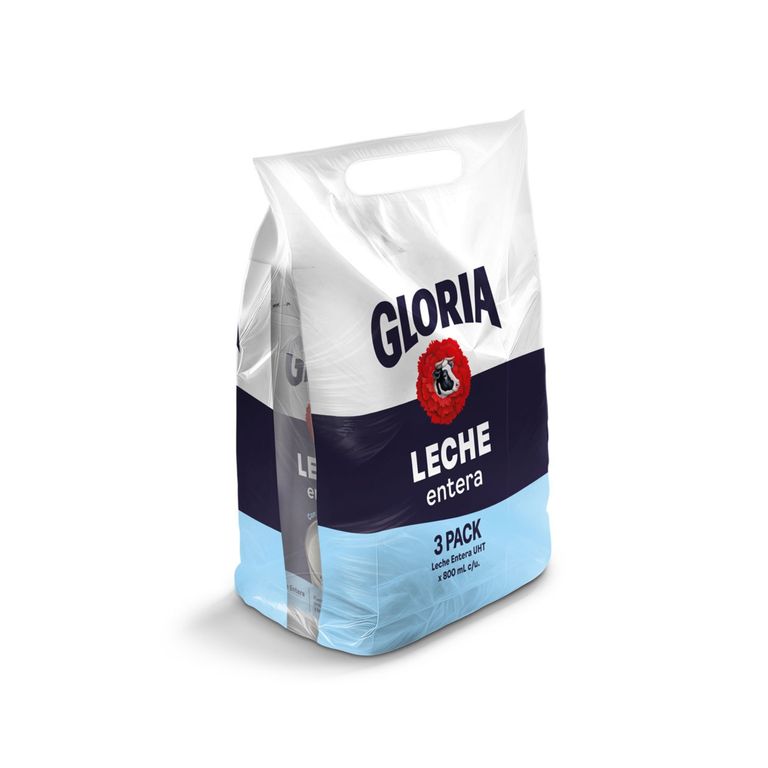 Leche UHT Entera Gloria Pack 3 Bolsas 800 mL