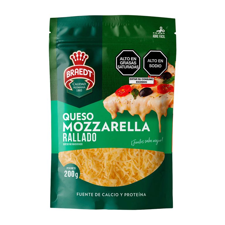 Queso Mozzarella Braedt Rallado Empaque 200 g