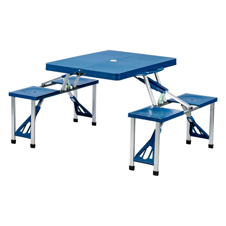 Mesa Plegable 360 Con 4 Sillas Azul