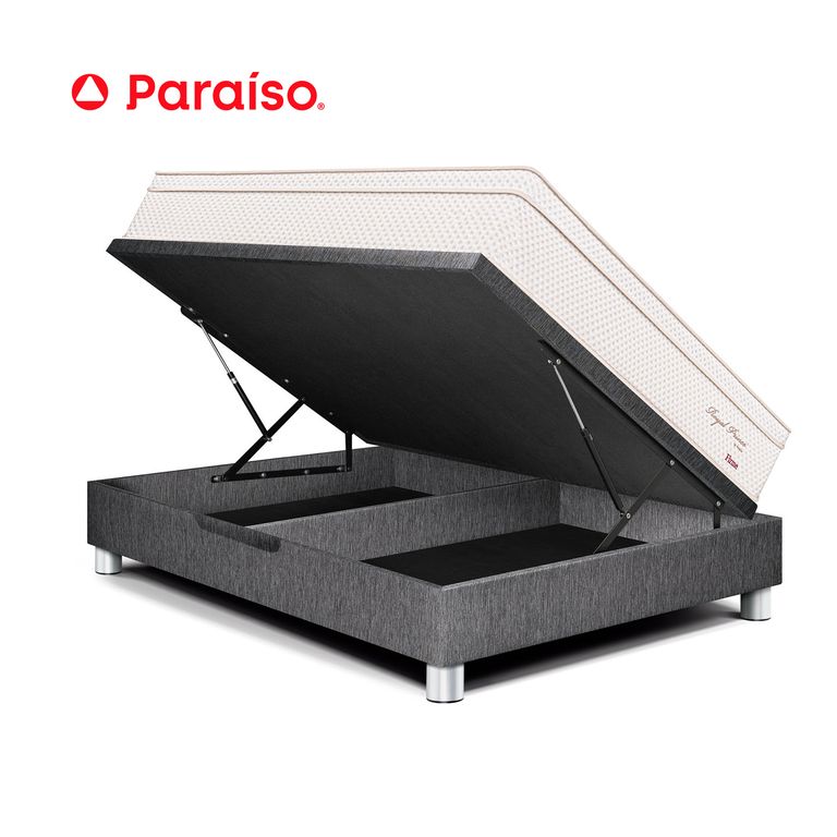 Cama Boxet Royal Prince Firme 2 Plazas Gris + 2 Almohadas Viscoelásticas