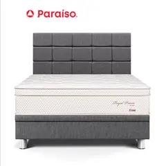 PARAISO - Dormitorio Boxet Royal Prince Firme Blocks Queen Gris + 2 Almohadas Viscoelásticas