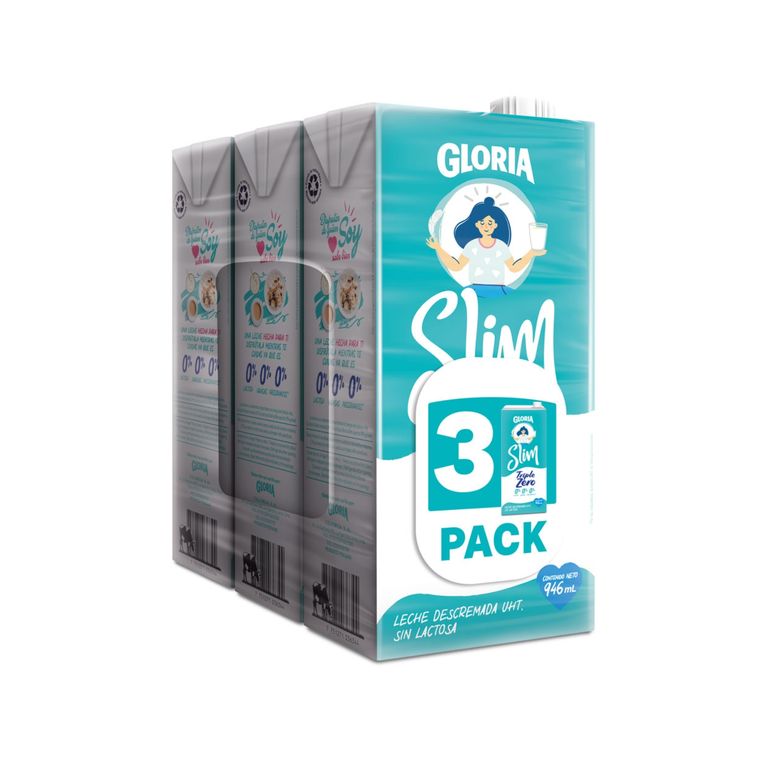Leche UHT Gloria Slim Triple Zero Pack 3 Cajas 946 mL