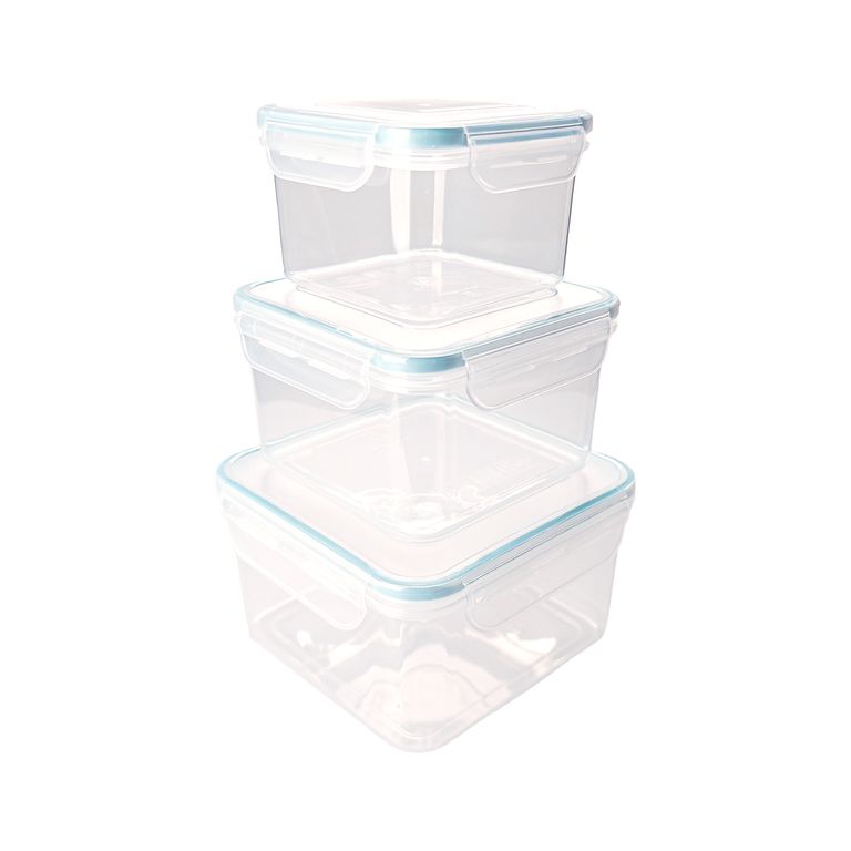 Set Contenedor Cuadrado Aqua 3 Piezas 430 mL+800 mL+1300 mL