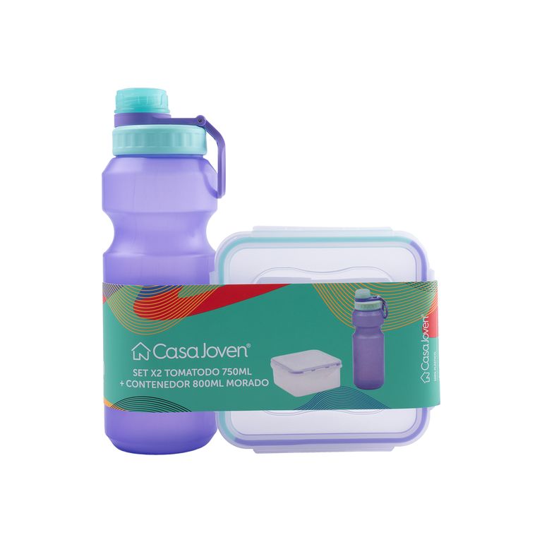 Set Tomatodo 550 Ml +Contenedor Morado 2 Piezas