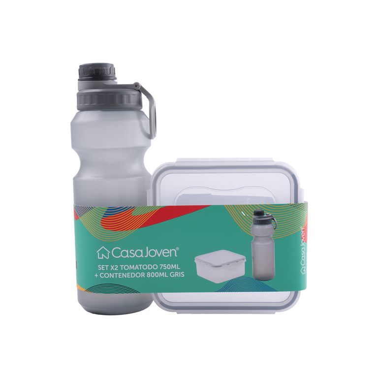Set Tomatodo 550 Ml +Contenedor Gris 2 Piezas