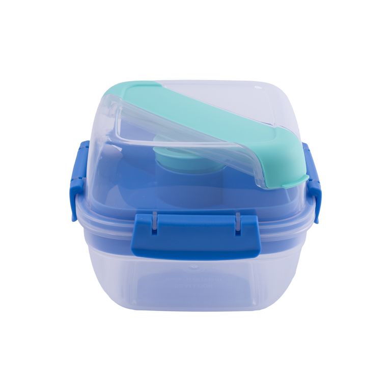 Contenedor Cuadrado Con División + Cubiertos Turqueza