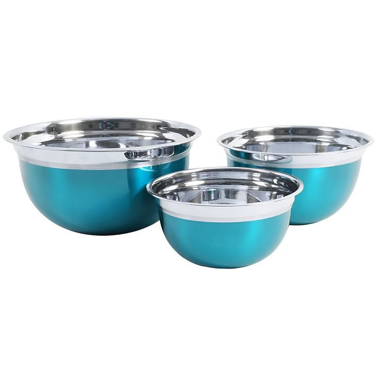 Set Bowl para Mezclar Oster Acero Inoxidable Rosamond Turqueza 3 Piezas
