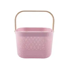 CASA JOVEN - Canasta Organizadora Casa Joven Plástico Aza Madera Rosado 25cm