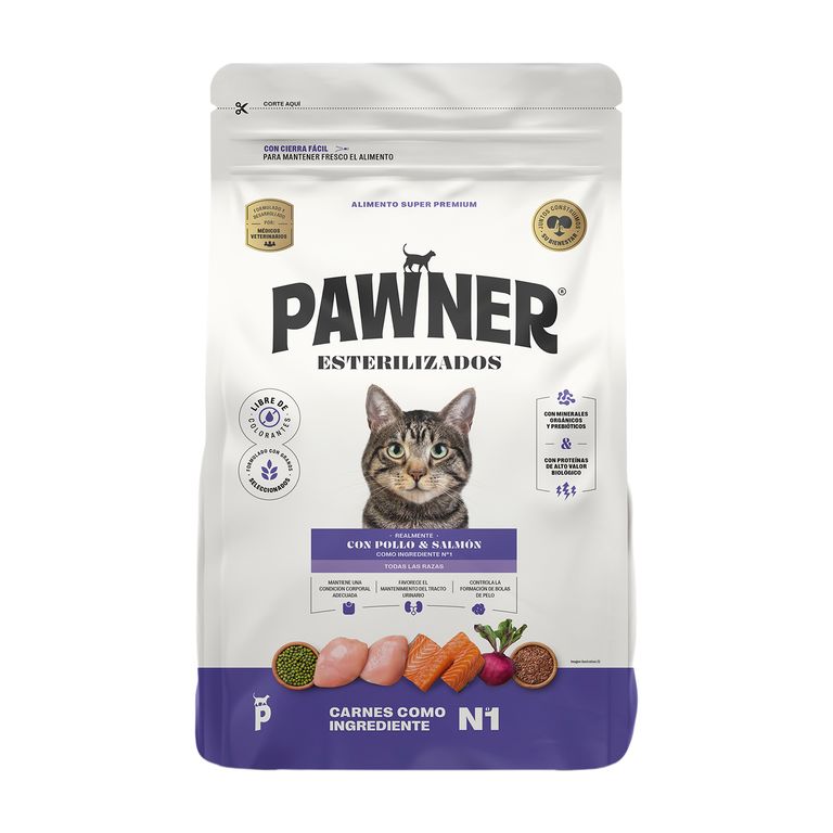 Alimento para Gatos Esterilizados Pawner Pollo y Salmón Bolsa 1 Kg