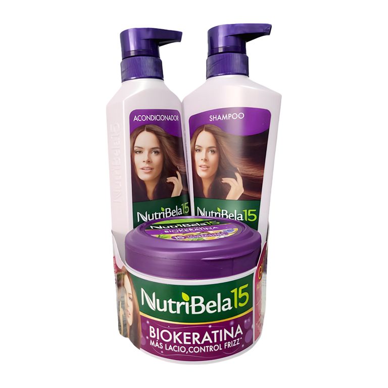 Kit Nutribela Biokeratina Tratamiento 300 mL + Shampoo 400 mL + Acondicionador 370 mL