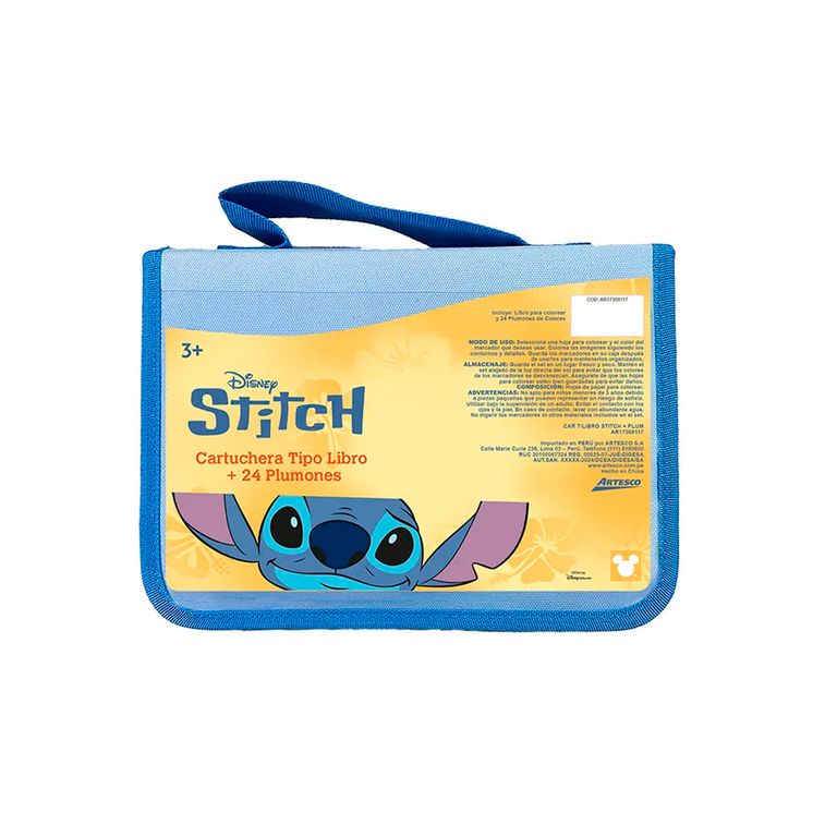 Cartuchera Artesco Tipo Libro Stitch + Plumones
