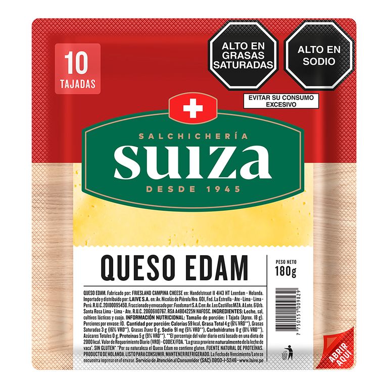 Queso Edam Suiza Empaque 180 g