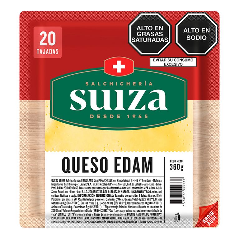 Queso Edam Suiza Empaque 360 g