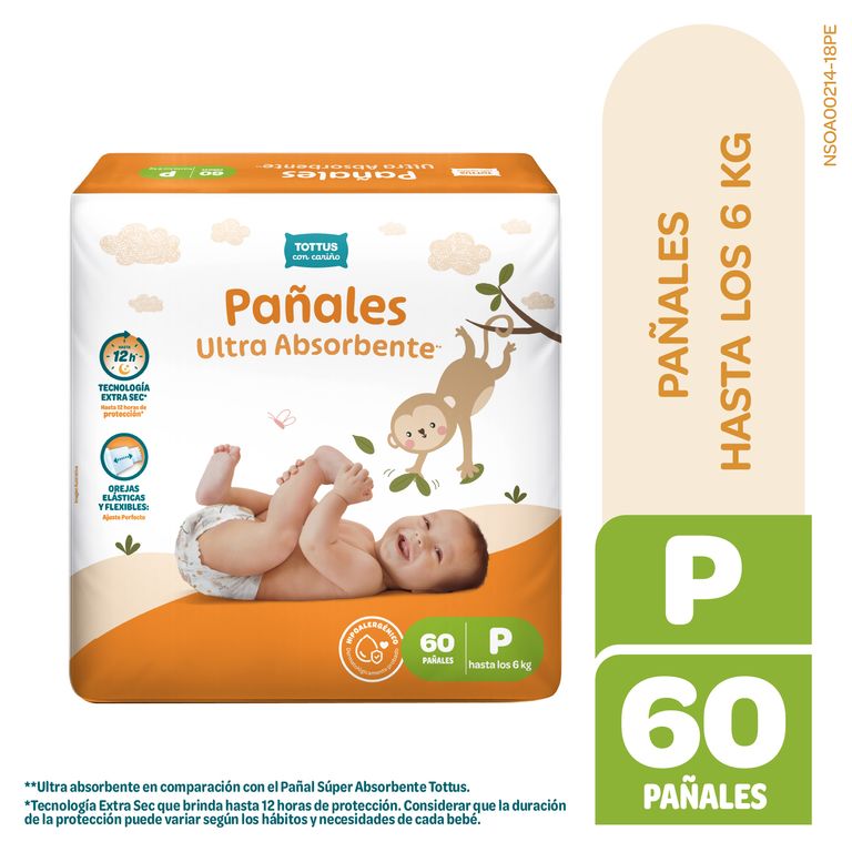 Pañal Tottus Absorbente Talla P Empaque 60 Und