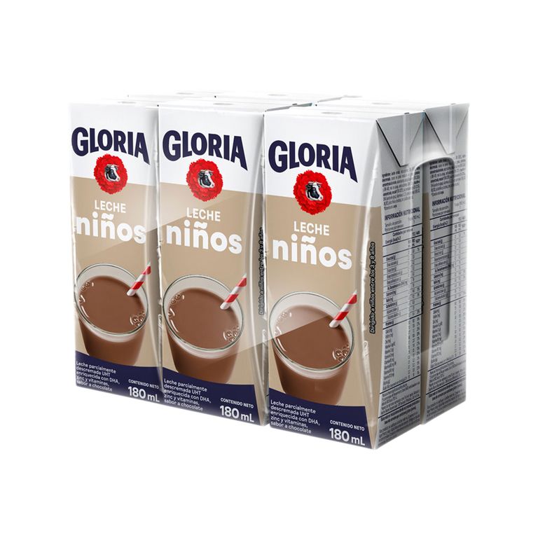 Leche UHT Gloria Niños Sabor Chocolate Empaque 6 Und 180 mL