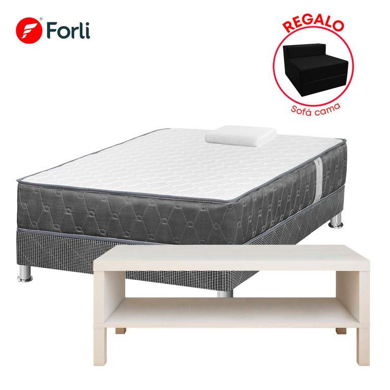 Combo Cama Acqua 1.5 Plazas + Mesa de TV + Sofá Cama