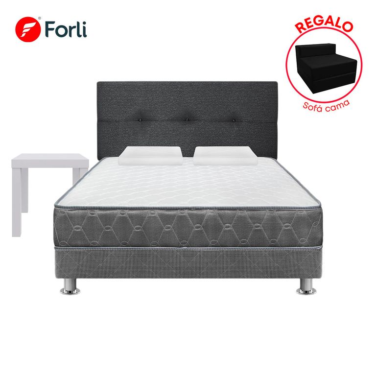 Combo Dormitorio Acqua 2 Plazas + Mesa Lateral + Sofá Cama