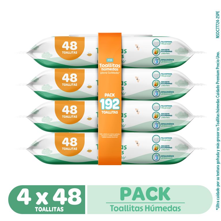 Toallitas Húmedas Bebé Ultra Cuidado Tottus Empaque 192 Und