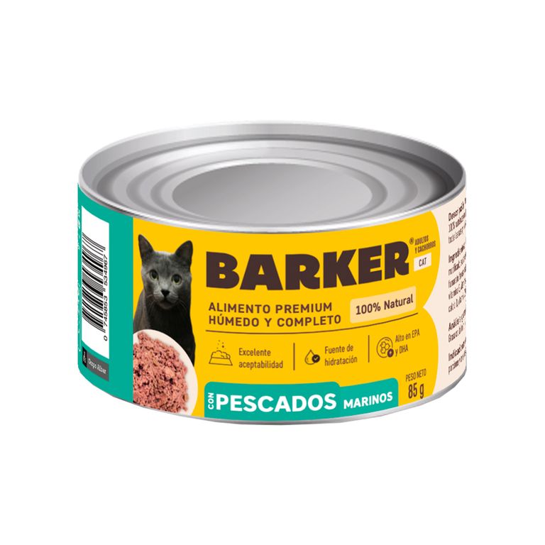 Alimento Húmedo Gato Barker Pescados Marinos Lata 85 g