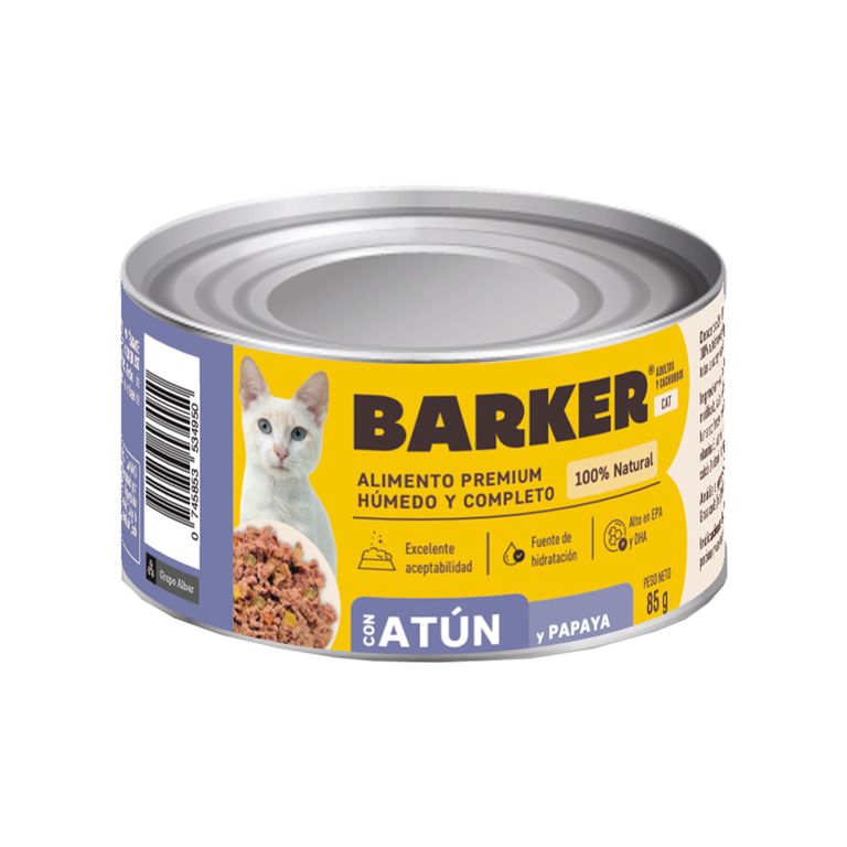 Alimento Húmedo Gato Barker Atún y Papaya Lata 85 g