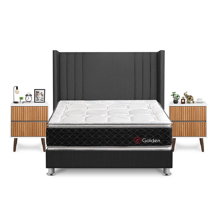 Dormitorio Golden Queen Gris+Vel Milan