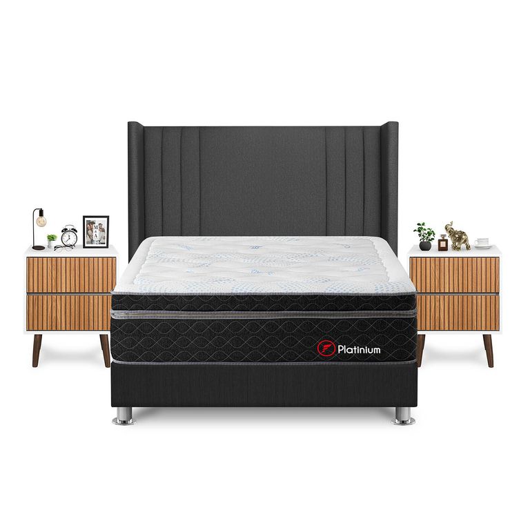 Dormitorio Platinium Queen Gris+Vel Milan