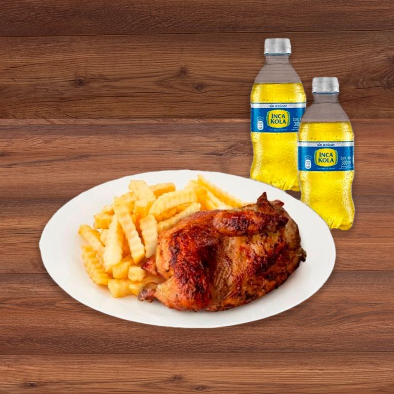 1/2 Pollo Rostizado Tottus + Papas + 2 Gaseosas Inca Kola 300 Ml
