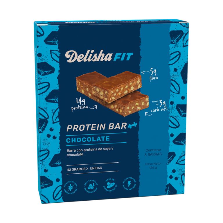 Barra Proteína Delisha Chocolate Display 3 Und 126 g