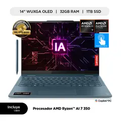 LENOVO - Laptop IA Lenovo Yoga 7 2 en 1 AMD Ryzen AI 7 350 32GB RAM 1TB SSD 14" OLED WUXGA táctil