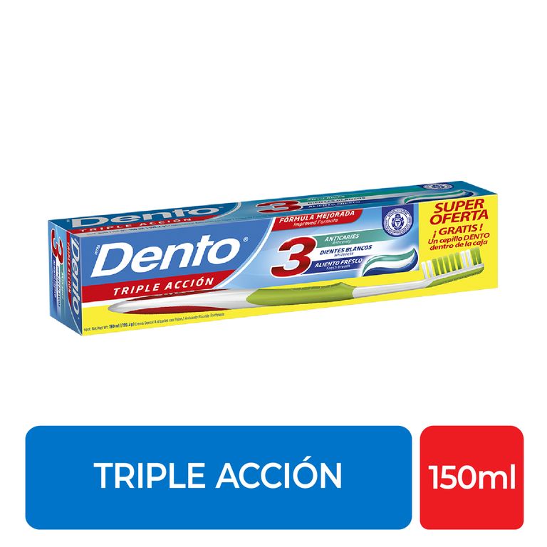 Pasta Dental Dento Triple Acción 150 mL + cepillo
