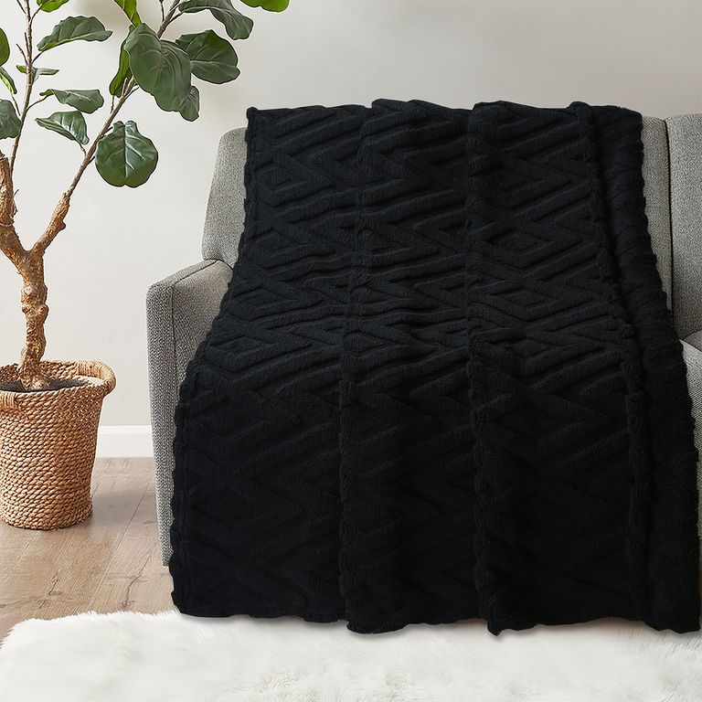 MANTA JACQUARD ROMBOS NEGRA