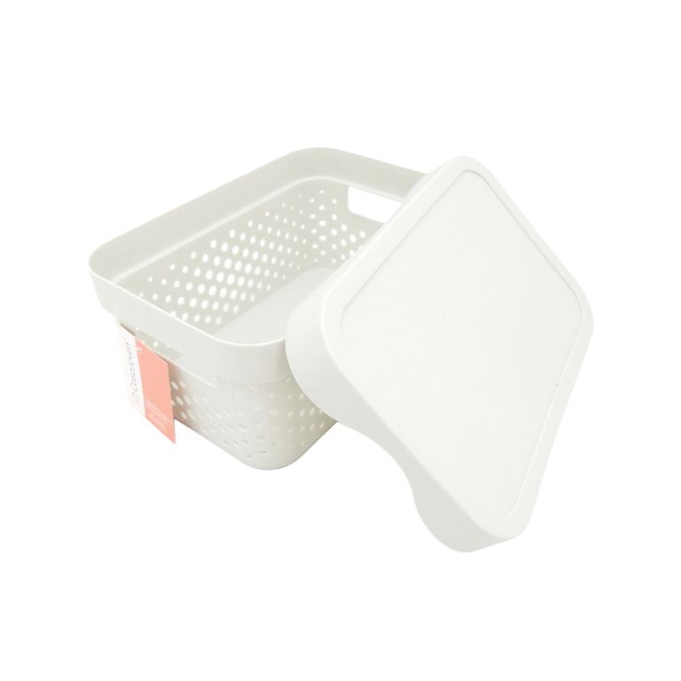 Canasta Organizadora Plastico Gris con Tapa