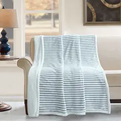 CASA JOVEN - Manta Jacquard Flannel Sherpa Líneas Esmeralda 130 x 160 cm