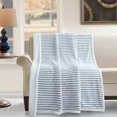 CASA JOVEN - Manta Jacquard Flannel Sherpa Líneas Navy 130 x 160 cm