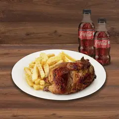 TOTTUS - 1/2 Pollo Rostizado Tottus + Papas + 2 Gaseosas Coca Cola 300 Ml