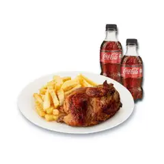 TOTTUS - 1/2 Pollo Rostizado Tottus + Papas + 2 Gaseosas Coca Cola 300 Ml