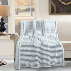 CASA JOVEN - Manta Jacquard Flannel Sherpa Líneas Charcoal 130 x 160 cm