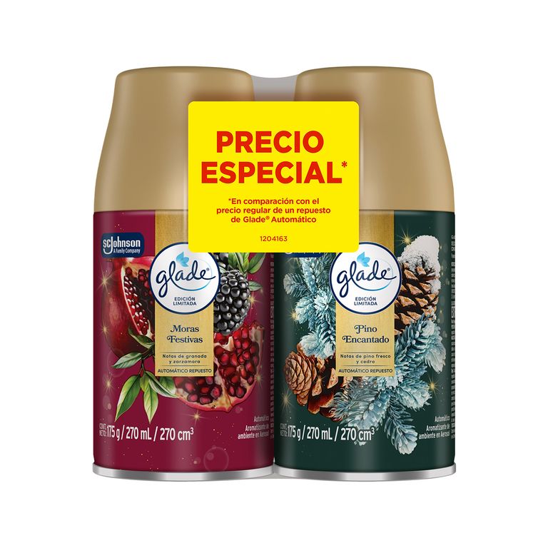 Repuesto Ambientador Glade Moras Festivas y Pino Encantado Empaque 2 Und