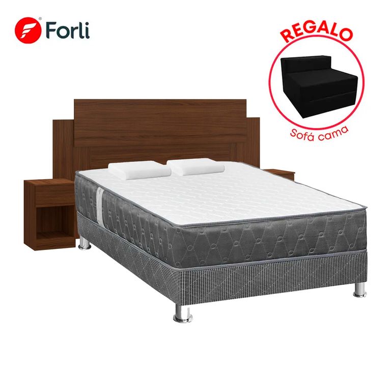 Combo Cama Acqua 2 Plazas + Cabecera con 2 Mesas de Noche + Sofá Cama
