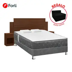 FORLI - Combo Cama Acqua 2 Plazas + Cabecera con 2 Mesas de Noche + Sofá Cama
