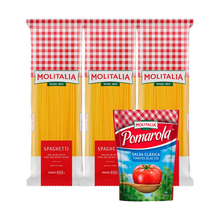 Pack Molitalia 3 Spaghettis 450 g + Salsa Pomarola 145 g