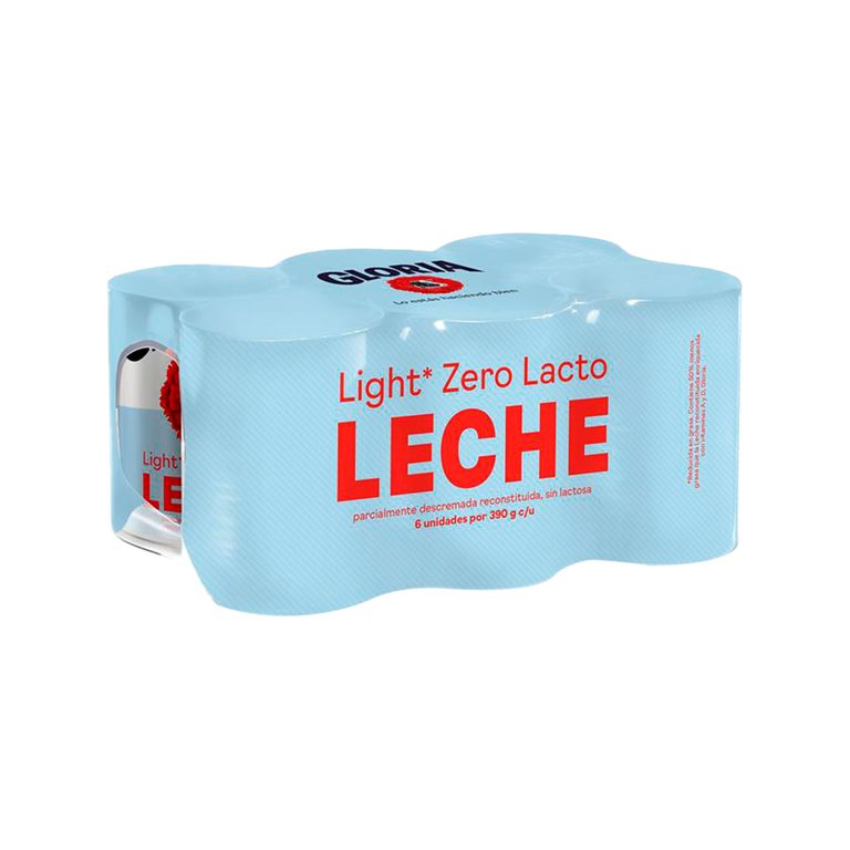Leche Light Gloria Zero Lacto Sixpack Lata 390 g