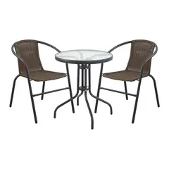 undefined - Combo Mesa Metal Con Vidrio Y 2 Sillas Chocolate