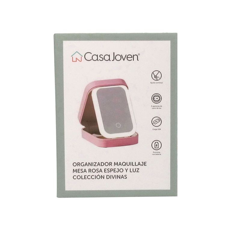 Organizador Maquillaje Mesa Rosa Espejo Y Luz Col Divinas