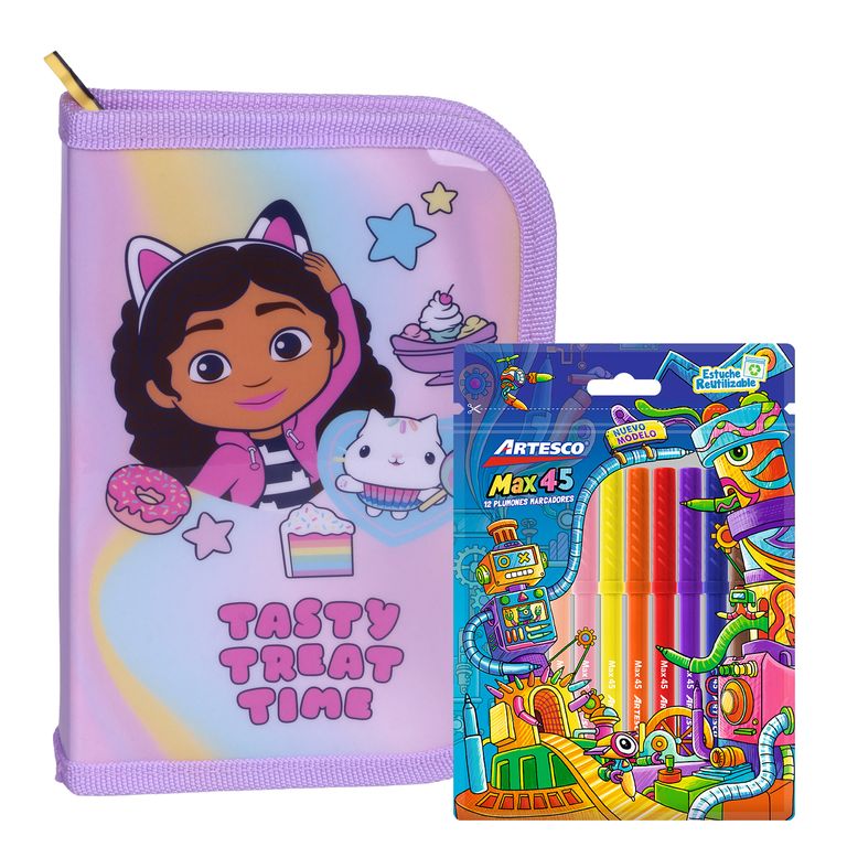 Cartuchera Tipo Libro Promocional + Plumones Gabby Dollhouse