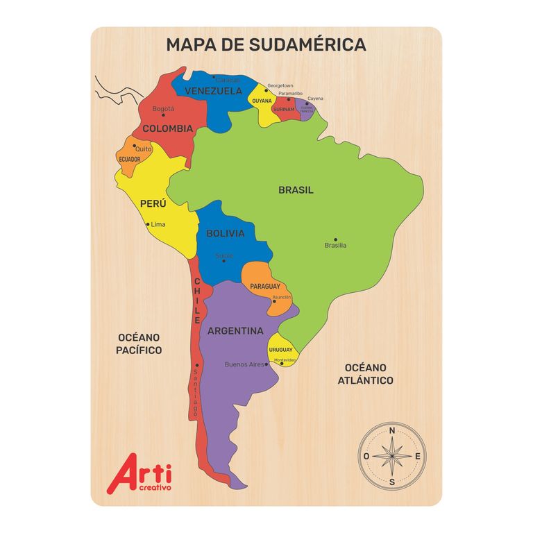 Mapa de Sudamérica Rompecabezas de Madera 14 Piezas